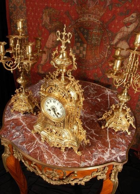fig 2. Stunning Antique French Brass Clock Set by A. D. Mougin ~ French - Circa 1890